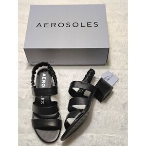 Woman's Dress Sandals Aerosoles Clarissa Shoes Black Genuine Leather Sz 8 New